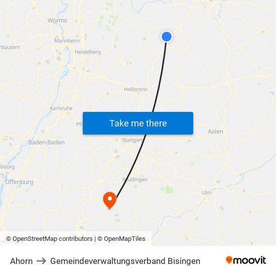 Ahorn to Gemeindeverwaltungsverband Bisingen map