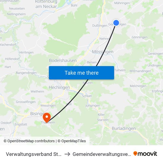 Verwaltungsverband Steinlach-Wiesaz to Gemeindeverwaltungsverband Bisingen map