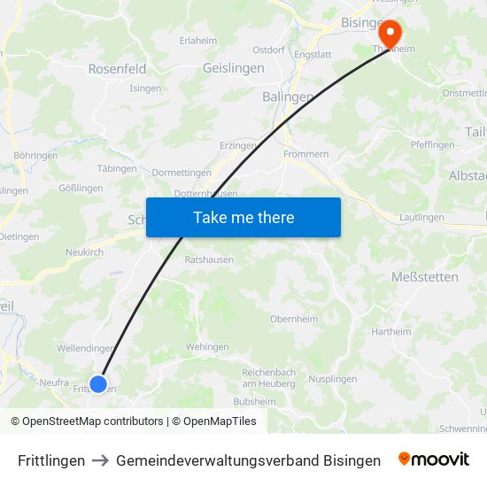 Frittlingen to Gemeindeverwaltungsverband Bisingen map