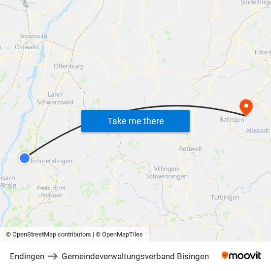 Endingen to Gemeindeverwaltungsverband Bisingen map