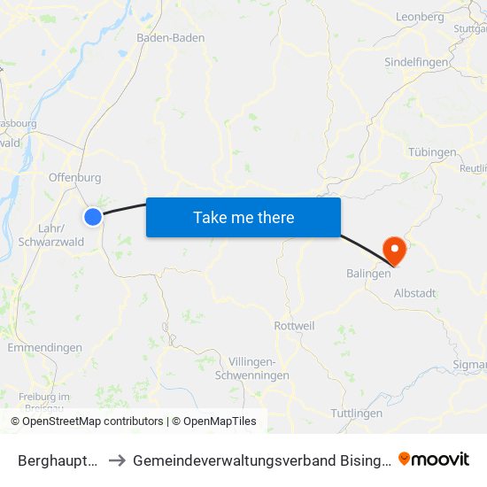 Berghaupten to Gemeindeverwaltungsverband Bisingen map