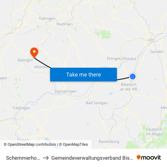 Schemmerhofen to Gemeindeverwaltungsverband Bisingen map