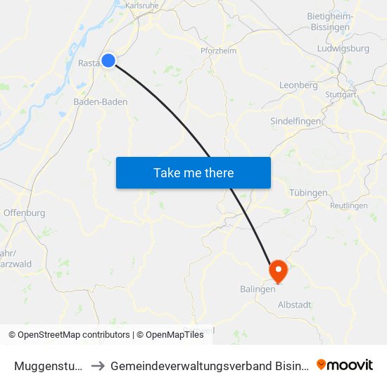 Muggensturm to Gemeindeverwaltungsverband Bisingen map