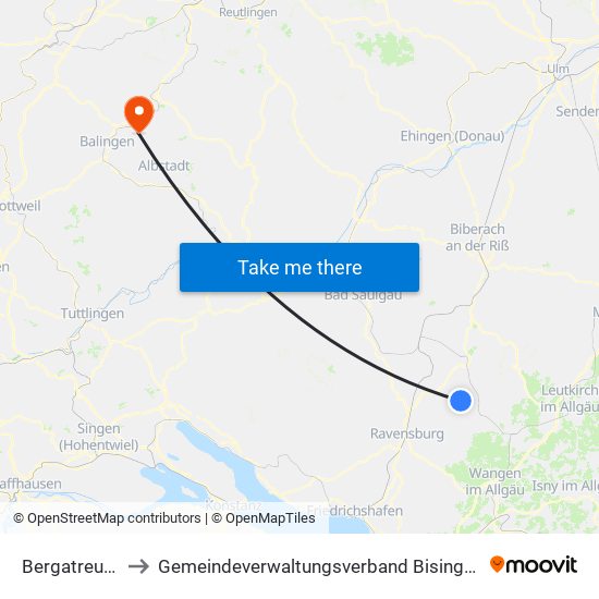 Bergatreute to Gemeindeverwaltungsverband Bisingen map