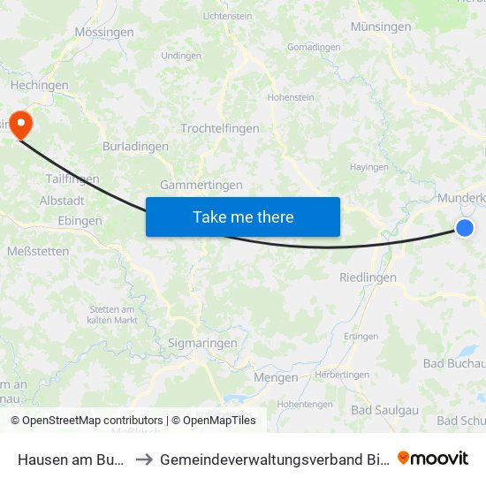 Hausen am Bussen to Gemeindeverwaltungsverband Bisingen map