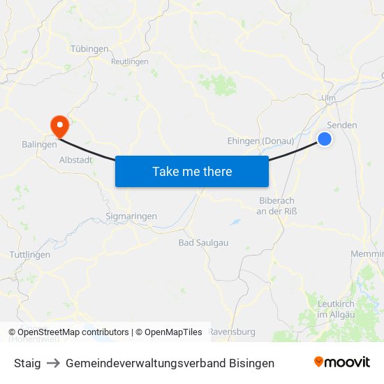 Staig to Gemeindeverwaltungsverband Bisingen map