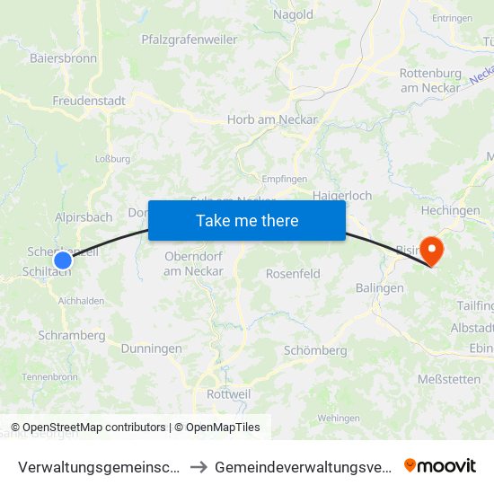 Verwaltungsgemeinschaft Schiltach to Gemeindeverwaltungsverband Bisingen map