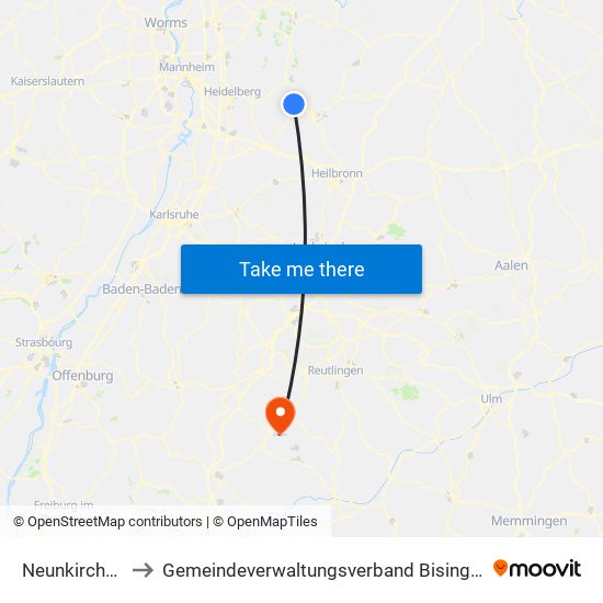 Neunkirchen to Gemeindeverwaltungsverband Bisingen map