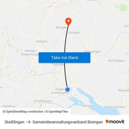 Steißlingen to Gemeindeverwaltungsverband Bisingen map