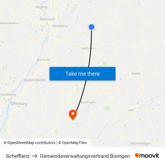 Schefflenz to Gemeindeverwaltungsverband Bisingen map