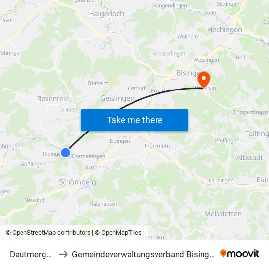 Dautmergen to Gemeindeverwaltungsverband Bisingen map
