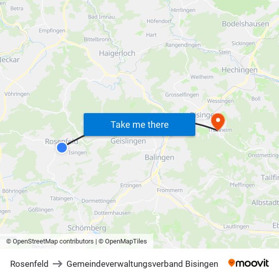 Rosenfeld to Gemeindeverwaltungsverband Bisingen map