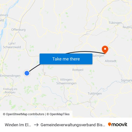 Winden Im Elztal to Gemeindeverwaltungsverband Bisingen map