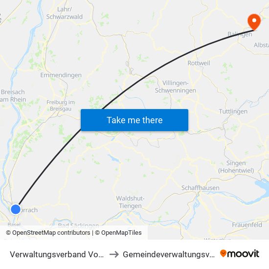 Verwaltungsverband Vorderes Kandertal to Gemeindeverwaltungsverband Bisingen map