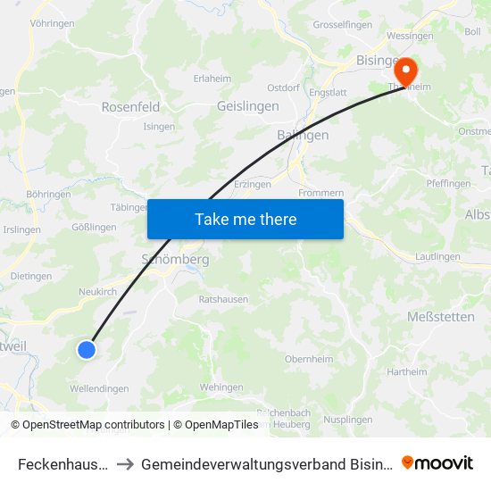 Feckenhausen to Gemeindeverwaltungsverband Bisingen map