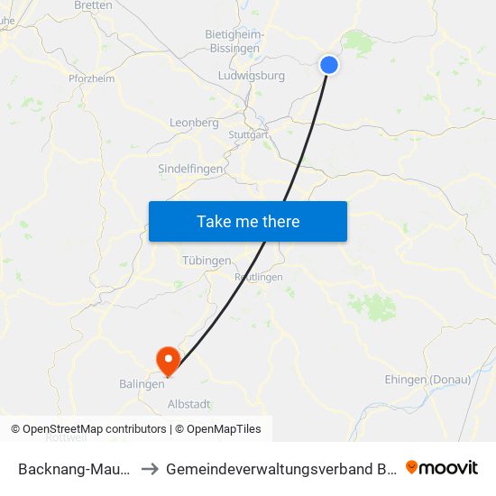 Backnang-Maubach to Gemeindeverwaltungsverband Bisingen map