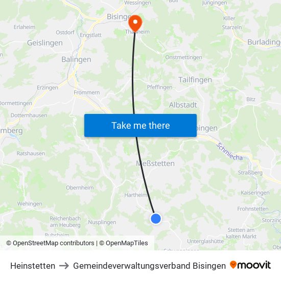 Heinstetten to Gemeindeverwaltungsverband Bisingen map