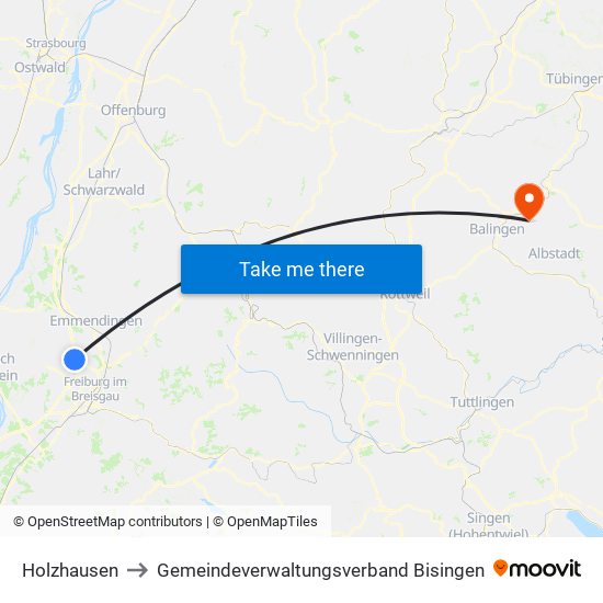 Holzhausen to Gemeindeverwaltungsverband Bisingen map