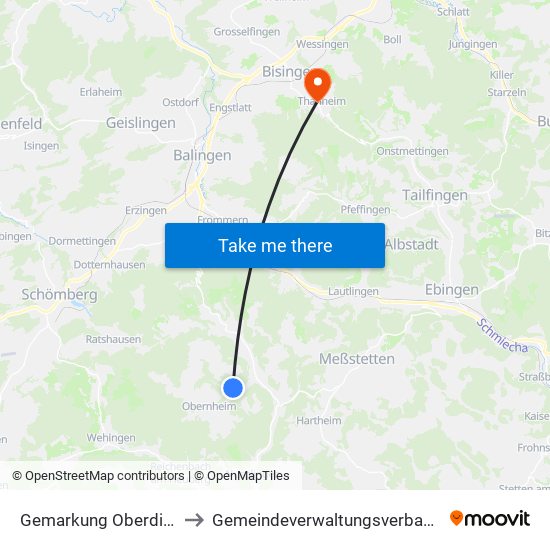 Gemarkung Oberdigisheim to Gemeindeverwaltungsverband Bisingen map