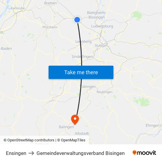 Ensingen to Gemeindeverwaltungsverband Bisingen map
