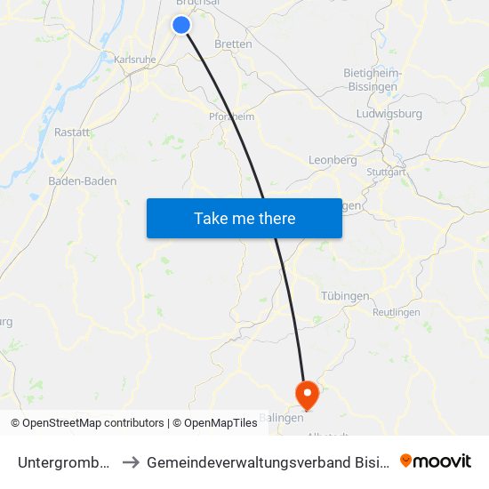 Untergrombach to Gemeindeverwaltungsverband Bisingen map