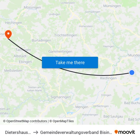 Dietershausen to Gemeindeverwaltungsverband Bisingen map