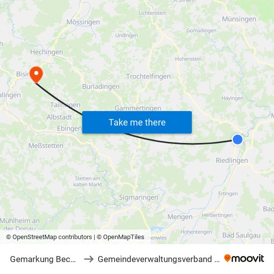 Gemarkung Bechingen to Gemeindeverwaltungsverband Bisingen map