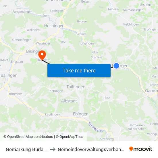 Gemarkung Burladingen to Gemeindeverwaltungsverband Bisingen map