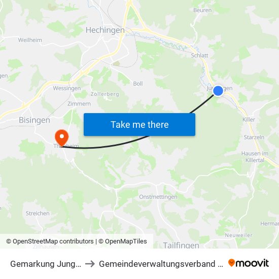 Gemarkung Jungingen to Gemeindeverwaltungsverband Bisingen map
