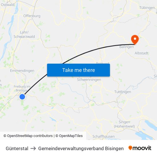 Günterstal to Gemeindeverwaltungsverband Bisingen map
