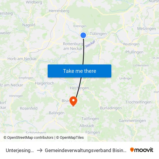 Unterjesingen to Gemeindeverwaltungsverband Bisingen map