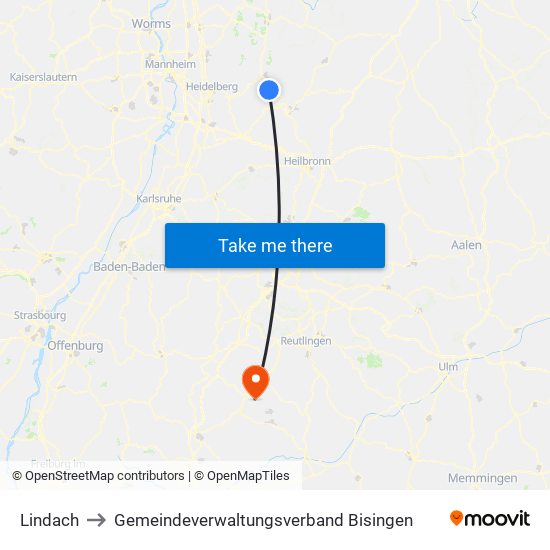 Lindach to Gemeindeverwaltungsverband Bisingen map