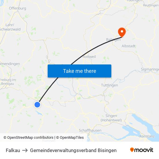 Falkau to Gemeindeverwaltungsverband Bisingen map