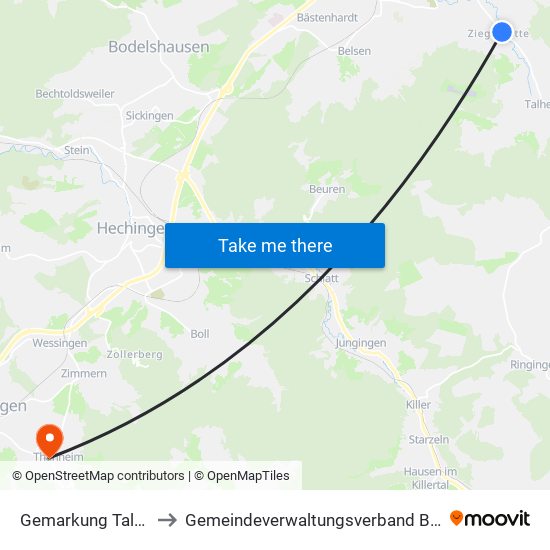 Gemarkung Talheim to Gemeindeverwaltungsverband Bisingen map