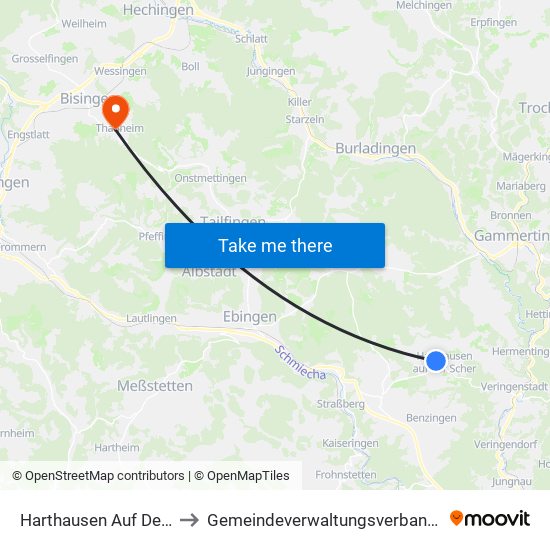 Harthausen Auf Der Scher to Gemeindeverwaltungsverband Bisingen map