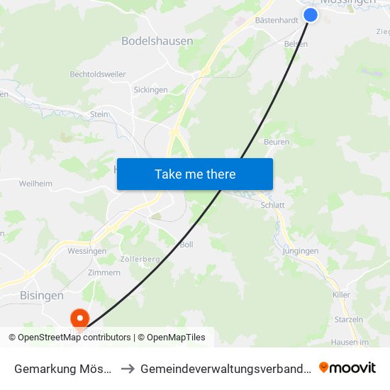 Gemarkung Mössingen to Gemeindeverwaltungsverband Bisingen map