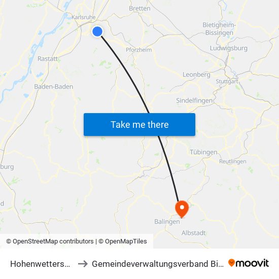 Hohenwettersbach to Gemeindeverwaltungsverband Bisingen map