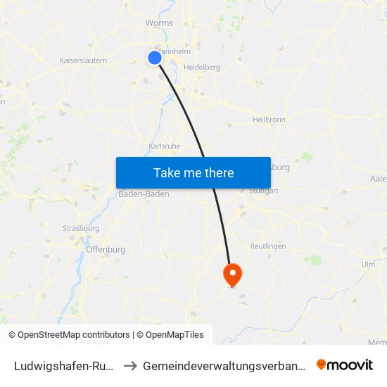 Ludwigshafen-Ruchheim to Gemeindeverwaltungsverband Bisingen map