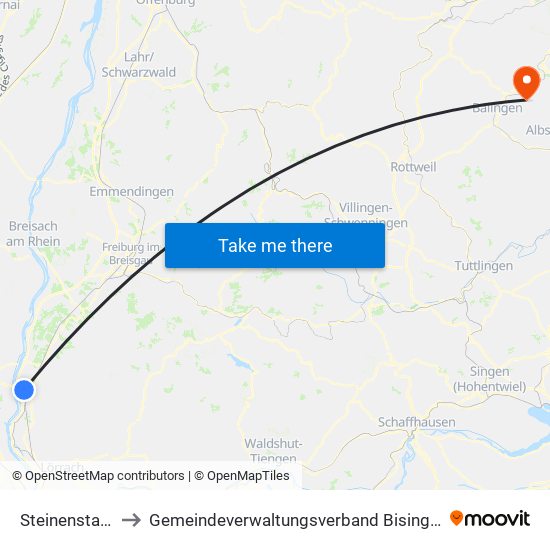 Steinenstadt to Gemeindeverwaltungsverband Bisingen map