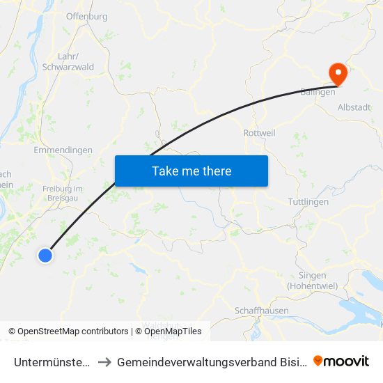 Untermünstertal to Gemeindeverwaltungsverband Bisingen map