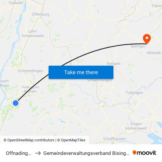 Offnadingen to Gemeindeverwaltungsverband Bisingen map