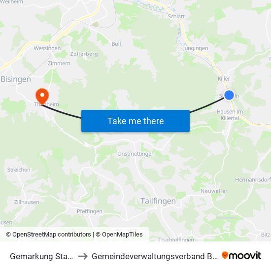 Gemarkung Starzeln to Gemeindeverwaltungsverband Bisingen map