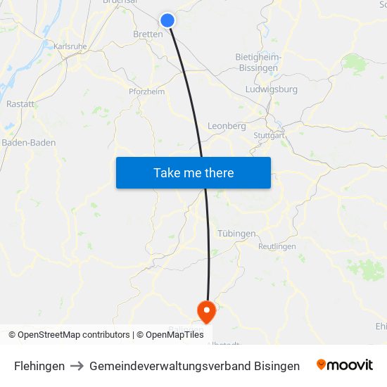 Flehingen to Gemeindeverwaltungsverband Bisingen map