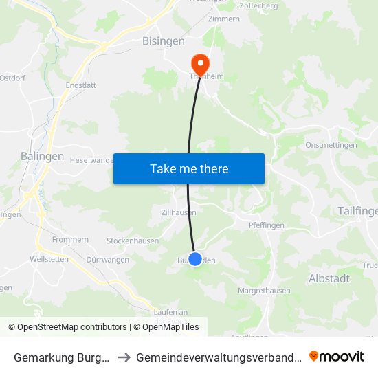 Gemarkung Burgfelden to Gemeindeverwaltungsverband Bisingen map