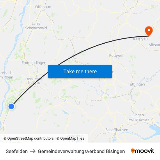 Seefelden to Gemeindeverwaltungsverband Bisingen map
