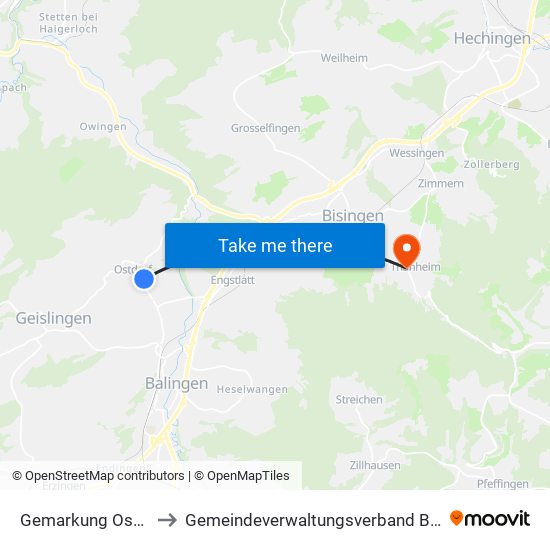 Gemarkung Ostdorf to Gemeindeverwaltungsverband Bisingen map