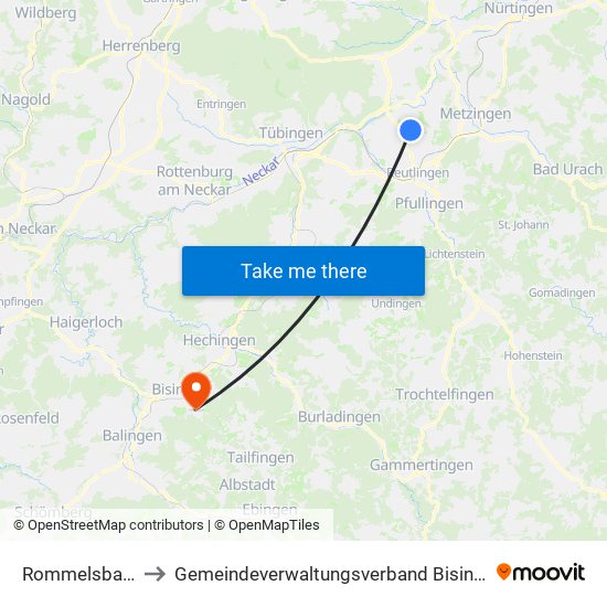 Rommelsbach to Gemeindeverwaltungsverband Bisingen map