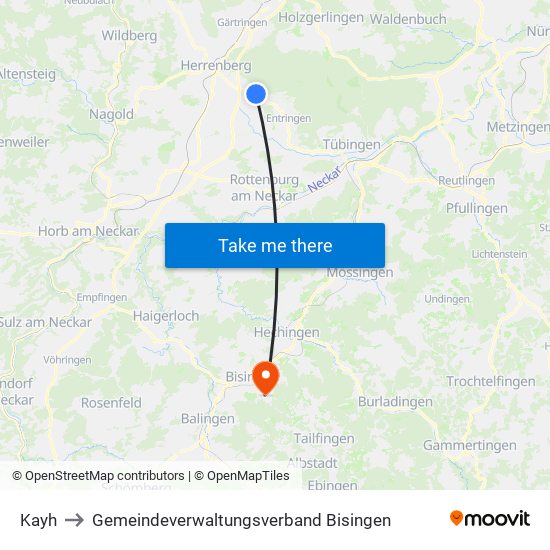 Kayh to Gemeindeverwaltungsverband Bisingen map