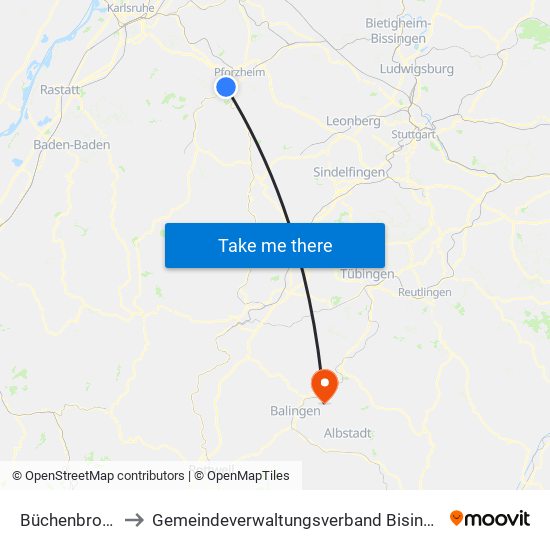 Büchenbronn to Gemeindeverwaltungsverband Bisingen map