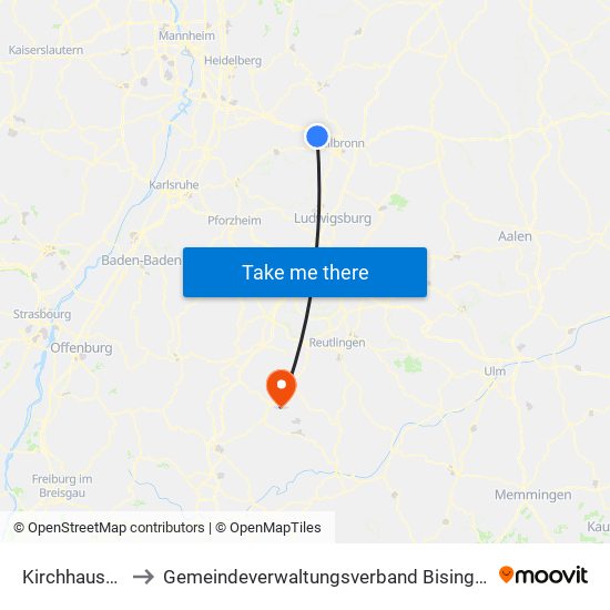 Kirchhausen to Gemeindeverwaltungsverband Bisingen map